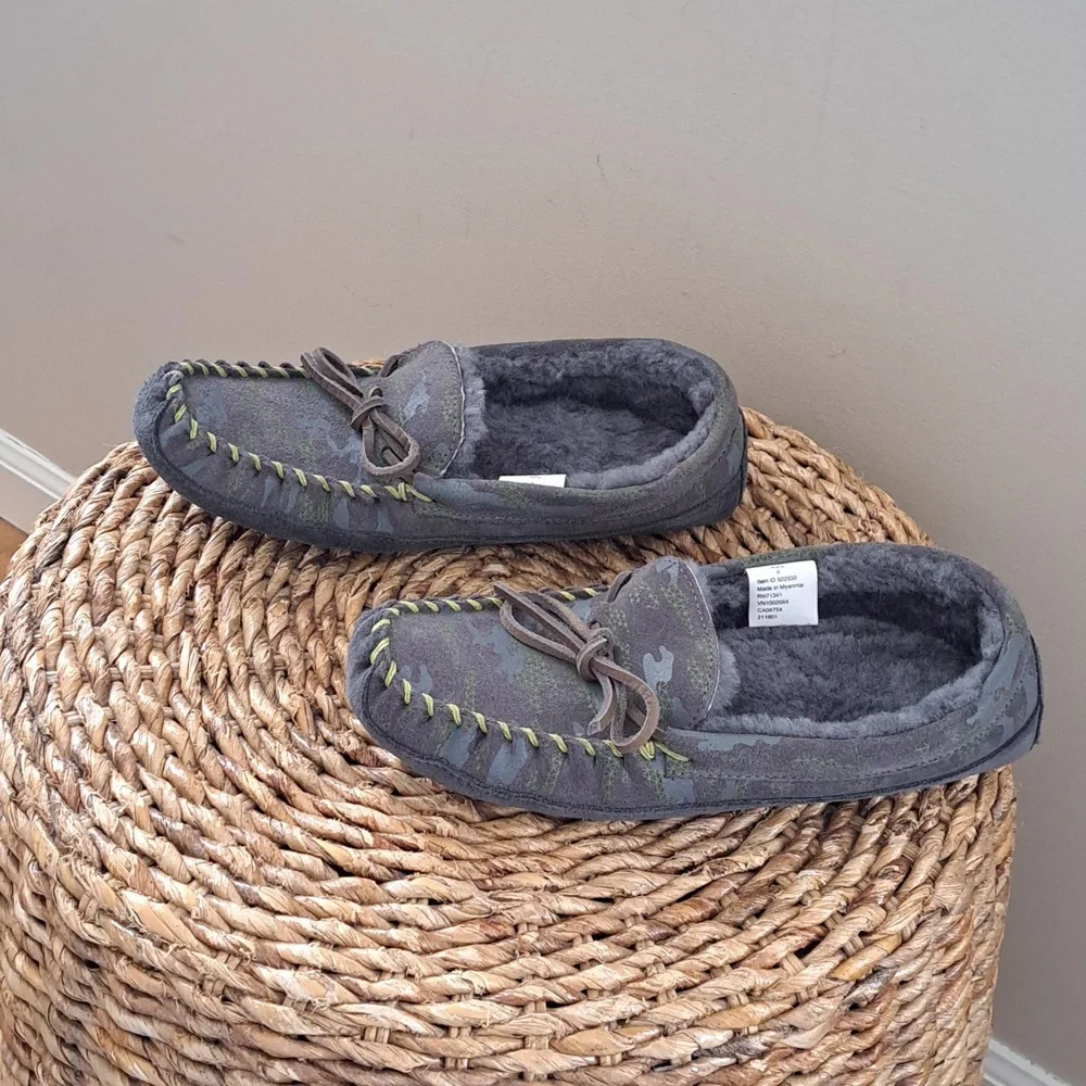 L.L. Bean Gray Camouflage Kids Moccasin Slippers